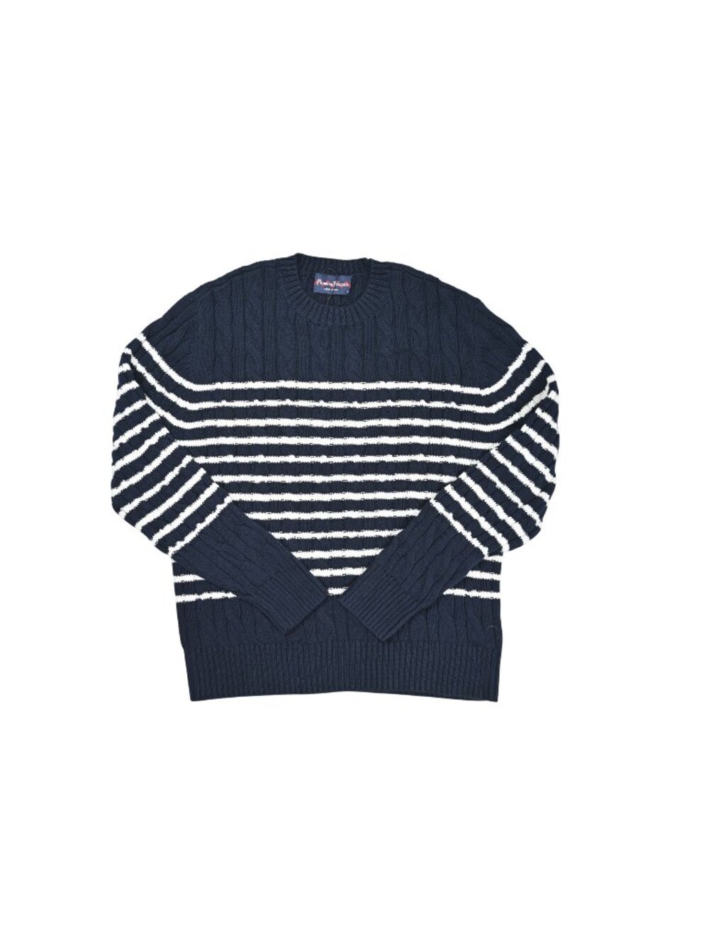 Rowing Blazers Striped Cable Knit Sweater in Navy White Stripe